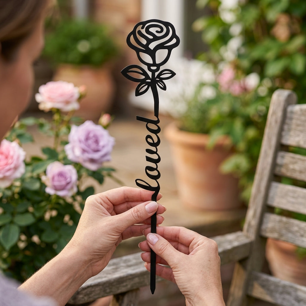 Custom Metal Rose Memorial Garden Stake – Loved Remembered Gift