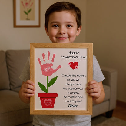 Wooden Valentine Handprint Keepsake – Kids Flower Poem Gift