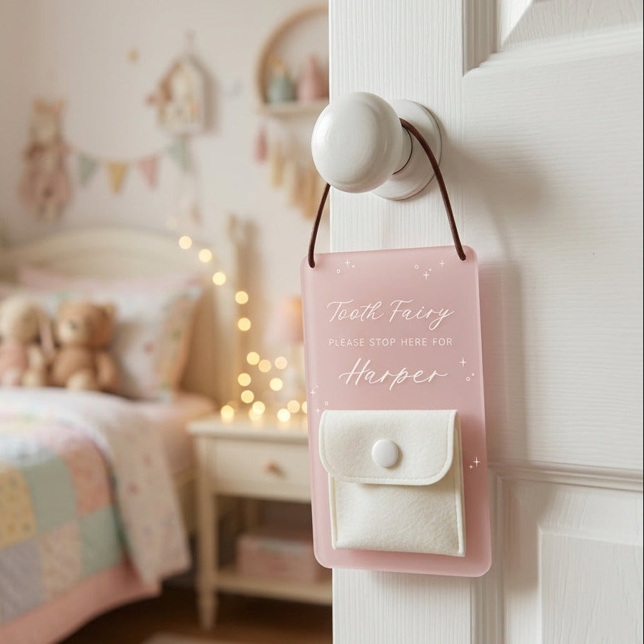 Personalized Tooth Fairy Door Hanger Sign with Child Name