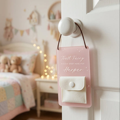 Personalized Tooth Fairy Door Hanger Sign with Child Name