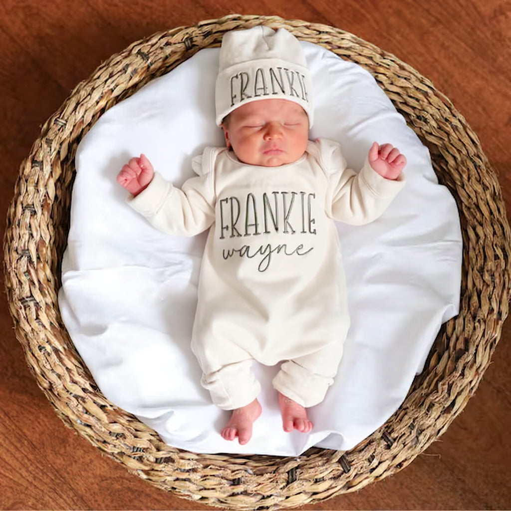 Personalized Baby Coming Home Outfit | Embroidered Name Romper