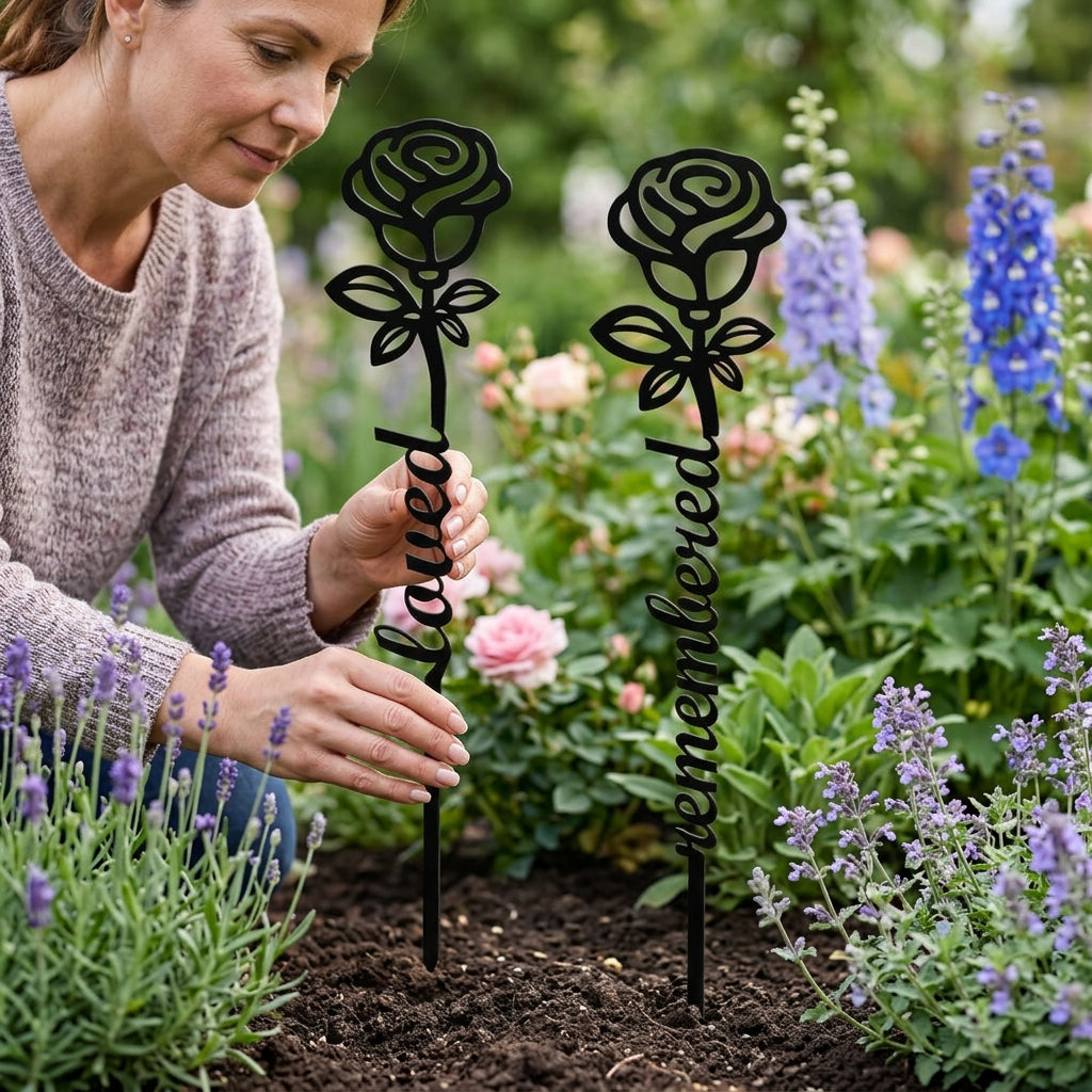 Custom Metal Rose Memorial Garden Stake – Loved Remembered Gift