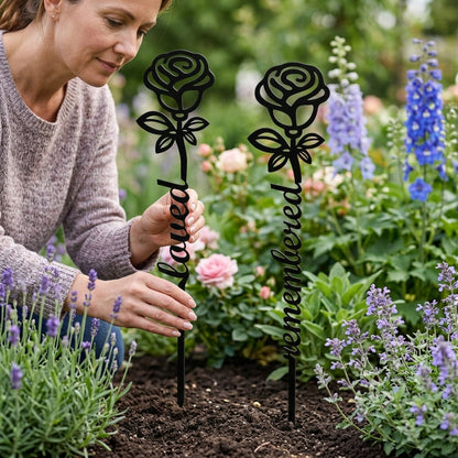 Custom Metal Rose Memorial Garden Stake – Loved Remembered Gift