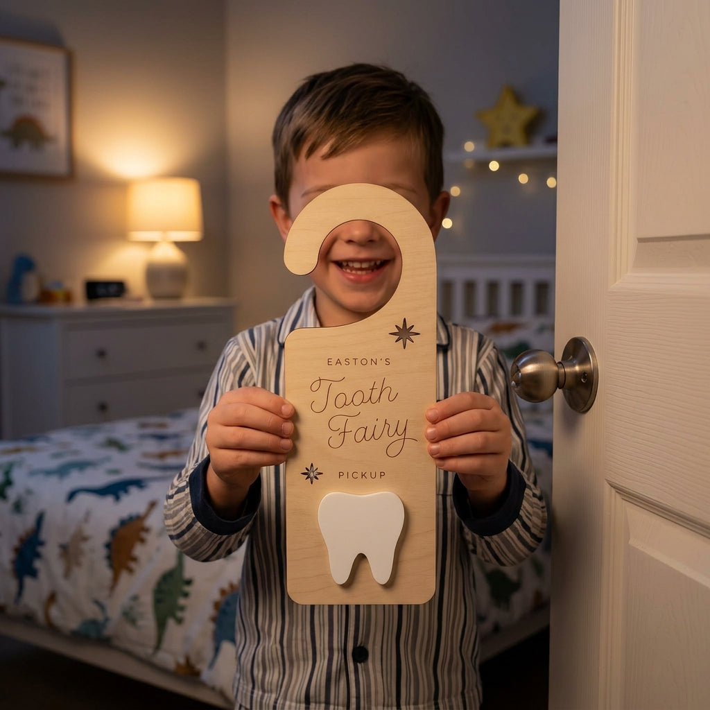 Personalized Wooden Tooth Fairy Door Hanger Sign for Kids