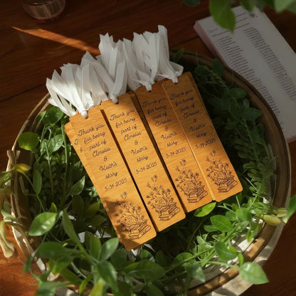 Personalized Wooden Wedding Favor Bookmarks | Book Theme Gift