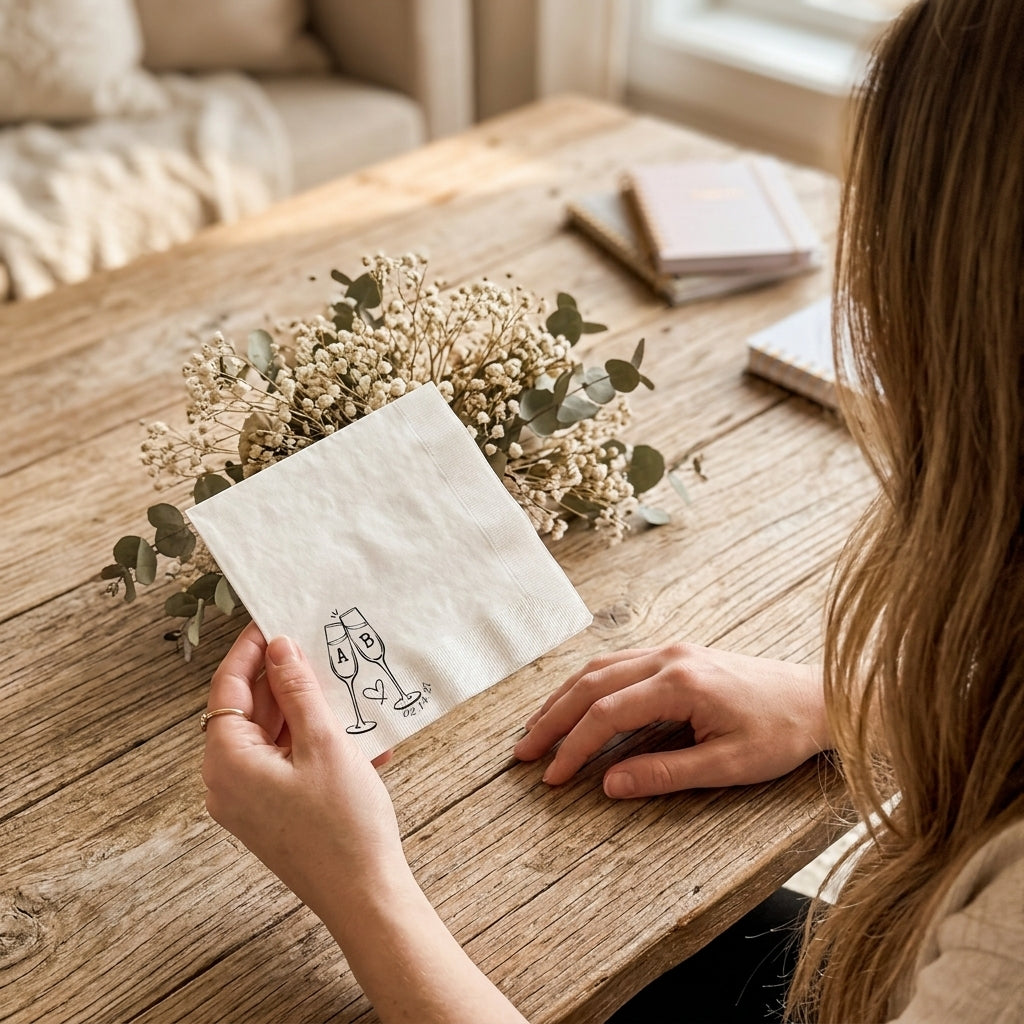 Personalized Wedding Cocktail Napkins with Initials & Date