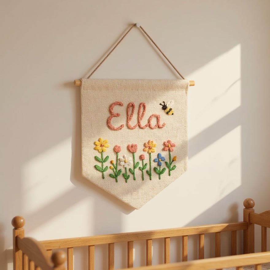 Personalized Floral Name Banner for Girl Nursery