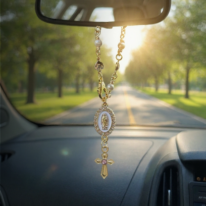 Heart Steering Wheel Rosary Charm - Custom Car Accessory