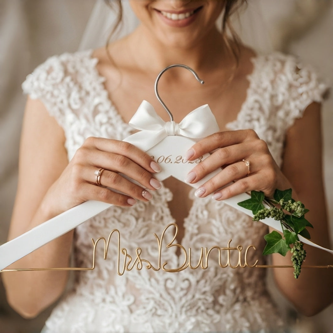 Personalized Bridal Hanger | Custom Wedding Dress Hanger with Name & Date