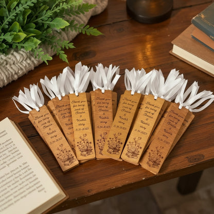 Personalized Wooden Wedding Favor Bookmarks | Book Theme Gift
