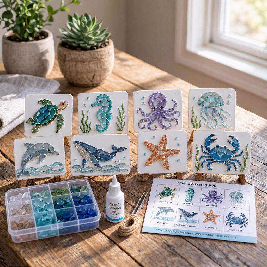 DIY Sea Glass Mosaic Kit | Ocean Animal Craft for Beginners