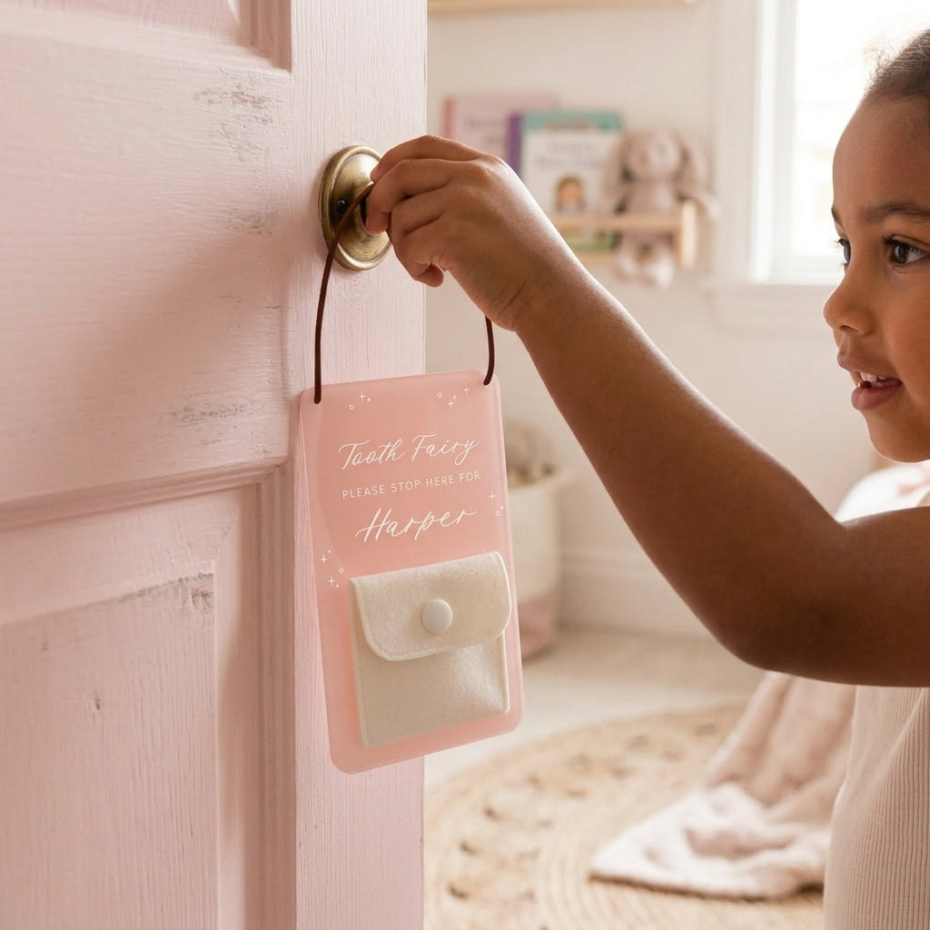 Personalized Tooth Fairy Door Hanger Sign with Child Name