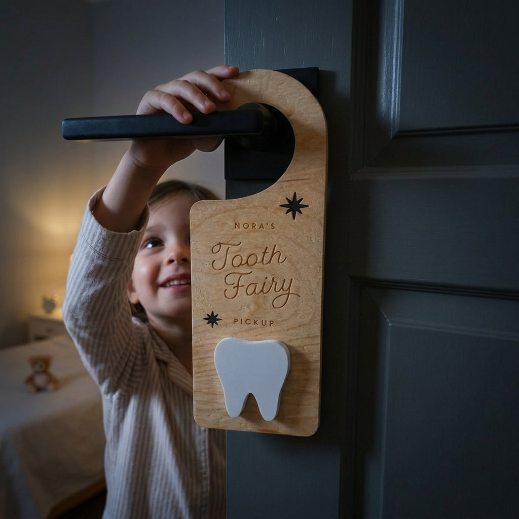 Personalized Wooden Tooth Fairy Door Hanger Sign for Kids