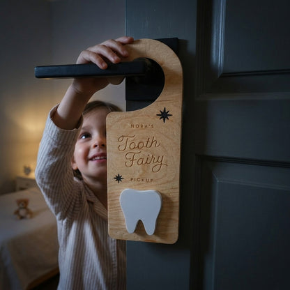 Personalized Wooden Tooth Fairy Door Hanger Sign for Kids