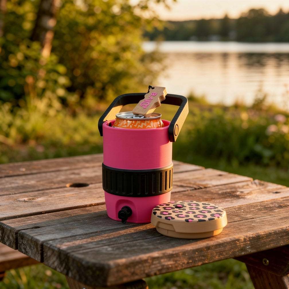 Mini Cooler Can Holder Set with Custom Name Opener Chain