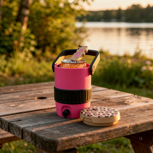 Mini Cooler Can Holder Set with Custom Name Opener Chain
