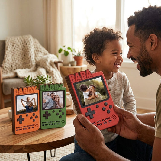 Personalized Gamer Dad Wooden Block Photo Console Gift