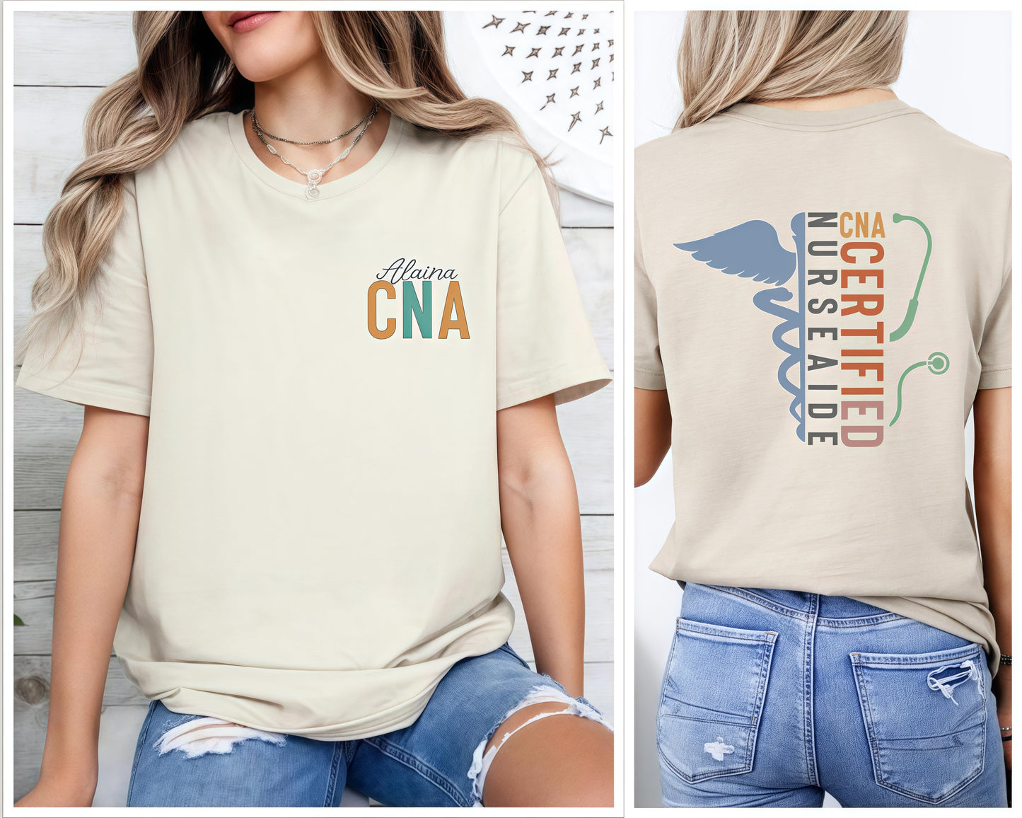 Personalisiertes Krankenschwester Shirt mit Namen – Personalisiertes RN CNA Geschenk Unisex T-Shirt