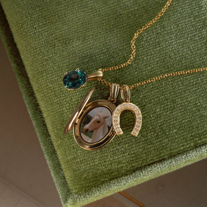 Personalized Horseshoe Necklace with Birthstone & Photo Charm
