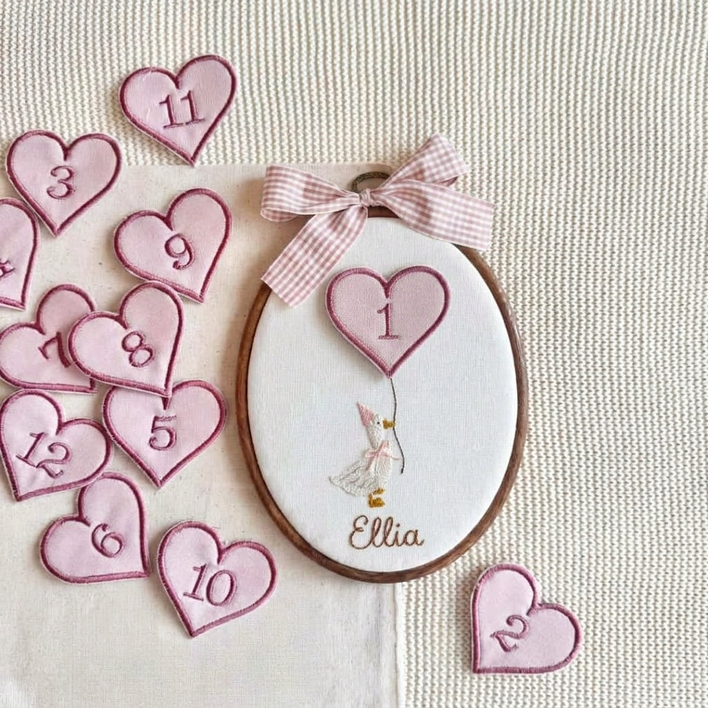 Personalized Baby Milestone Hoop, Embroidered Goose Monthly Photo Prop