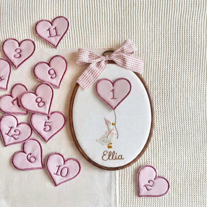Personalized Baby Milestone Hoop, Embroidered Goose Monthly Photo Prop