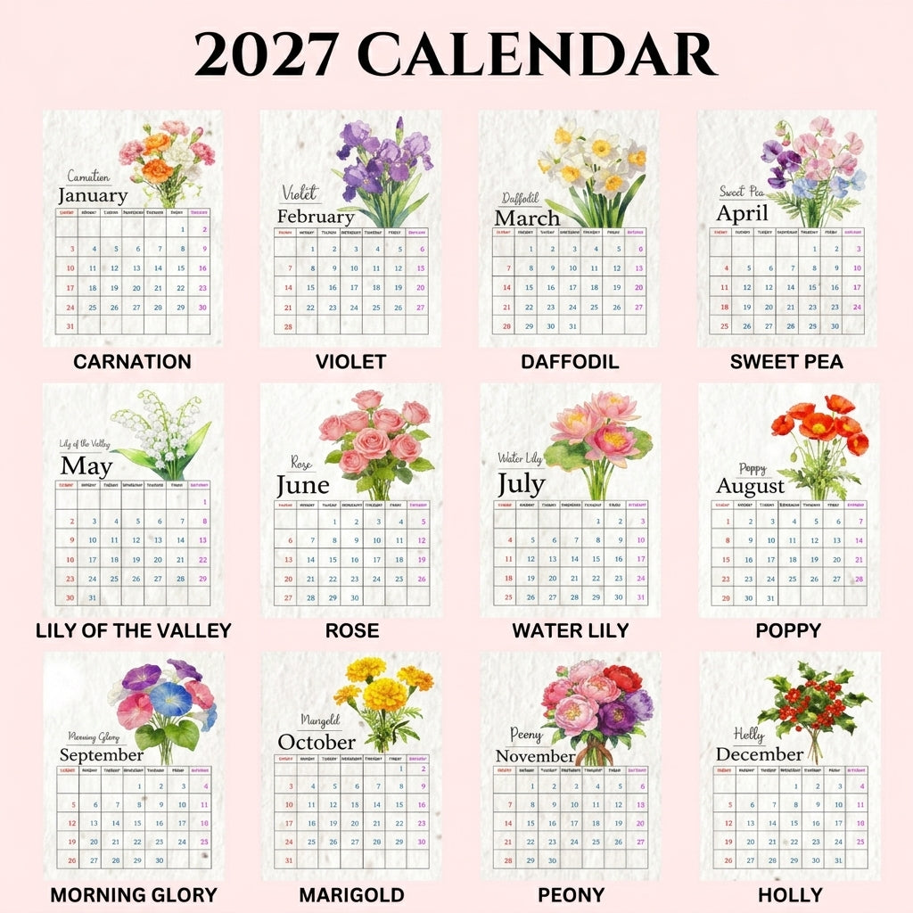 Personalized 2027 Plantable Flower Seed Paper Calendar with Wooden Stand