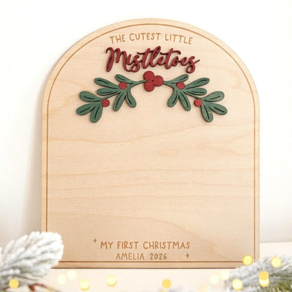 Personalized Mistletoes Baby Christmas Footprint Board | Wooden Sign