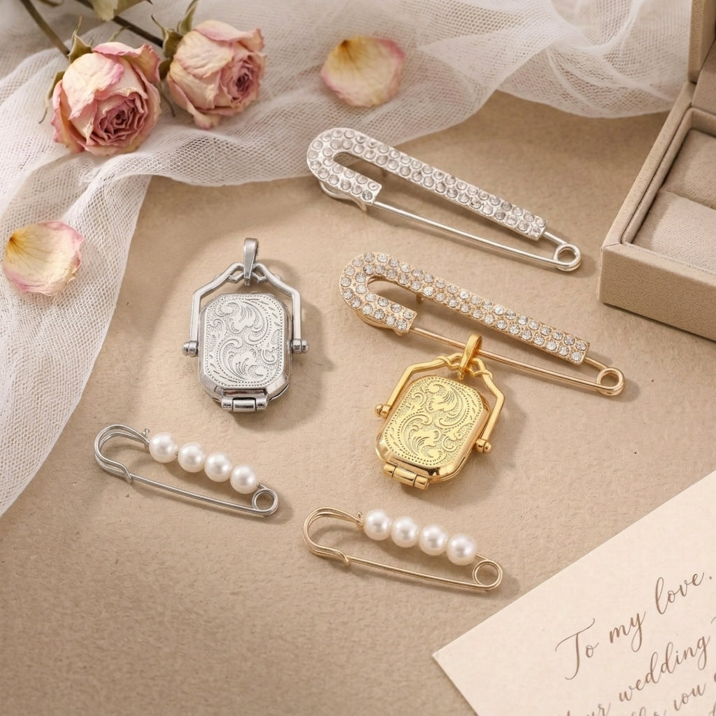 Personalized Wedding Bouquet Photo Charm, Memorial Locket Pin