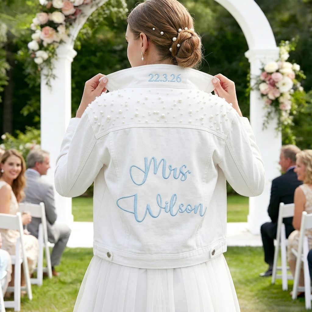 Personalized Bride Denim Jacket | Custom Embroidered Wedding Jean Jacket