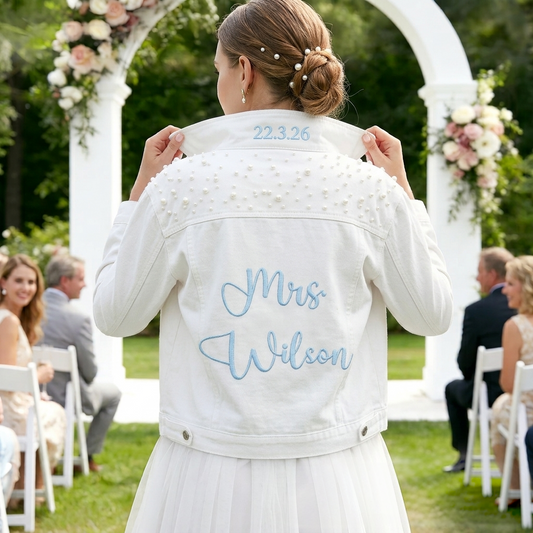 Personalized Bride Denim Jacket | Custom Embroidered Wedding Jean Jacket