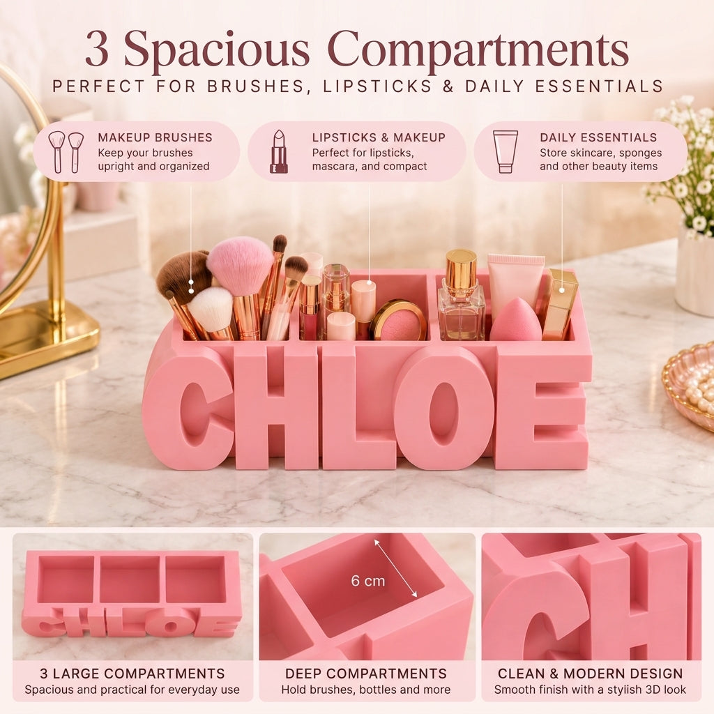 Personalized Name Desk Organizer, Makeup Brush Holder & Pencil Cup