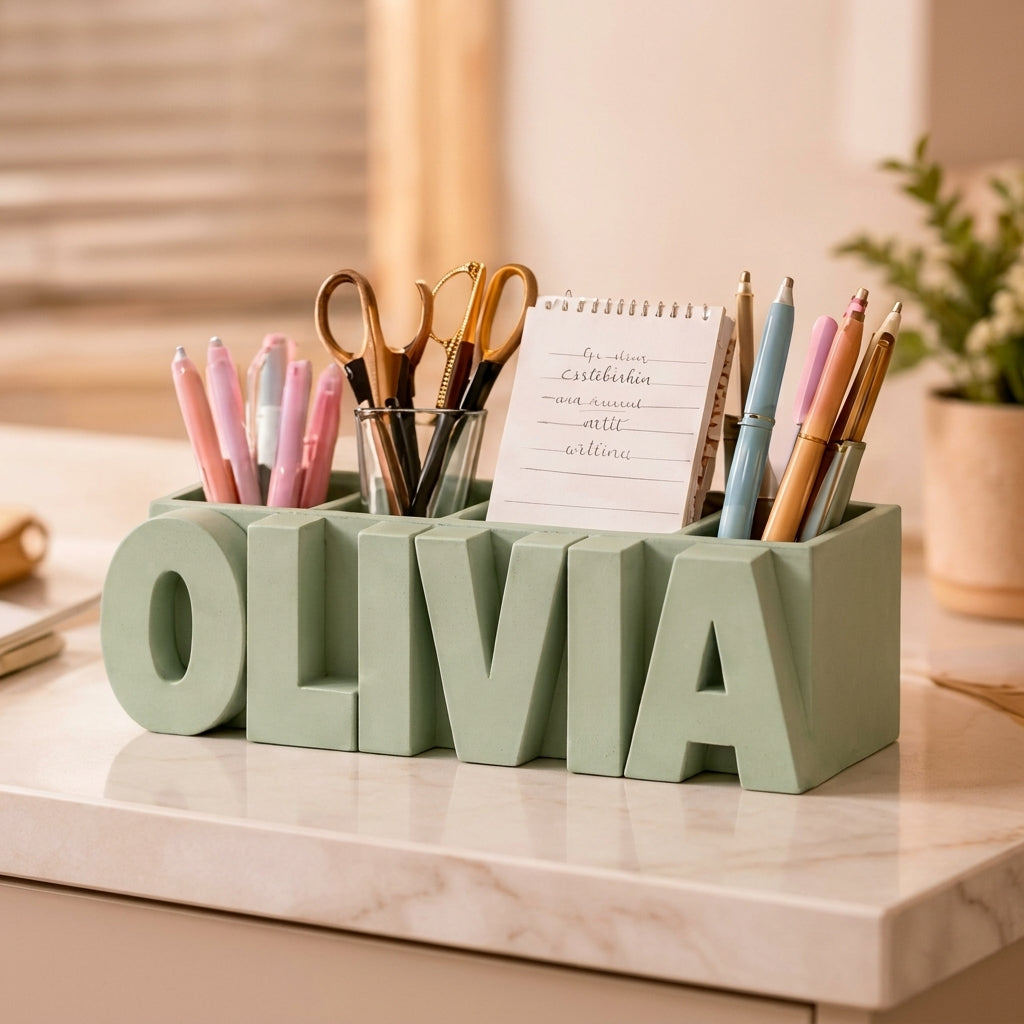 Personalized Name Desk Organizer, Makeup Brush Holder & Pencil Cup