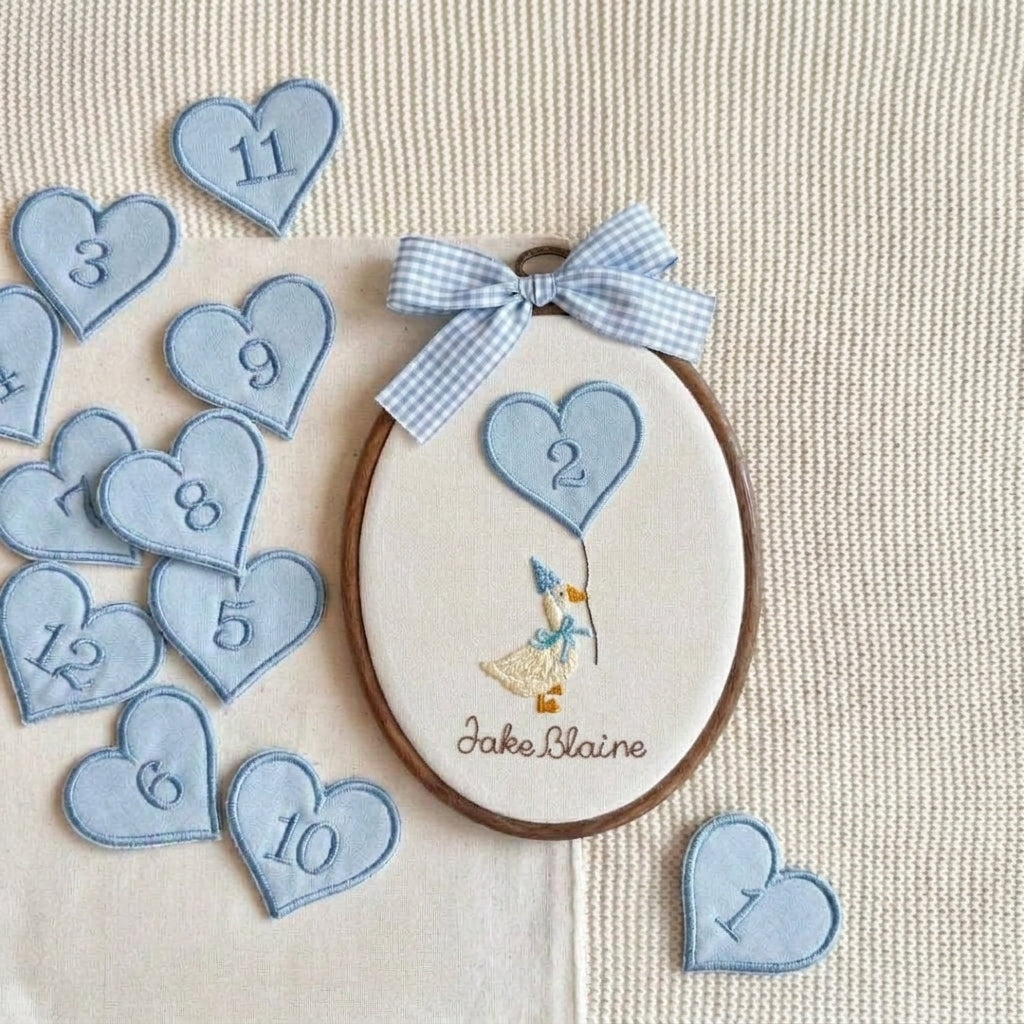 Personalized Baby Milestone Hoop, Embroidered Goose Monthly Photo Prop