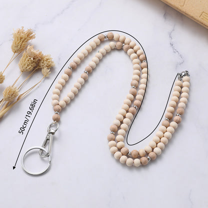 Personalized White & Wood Name Lanyard – Neutral Teacher Gift