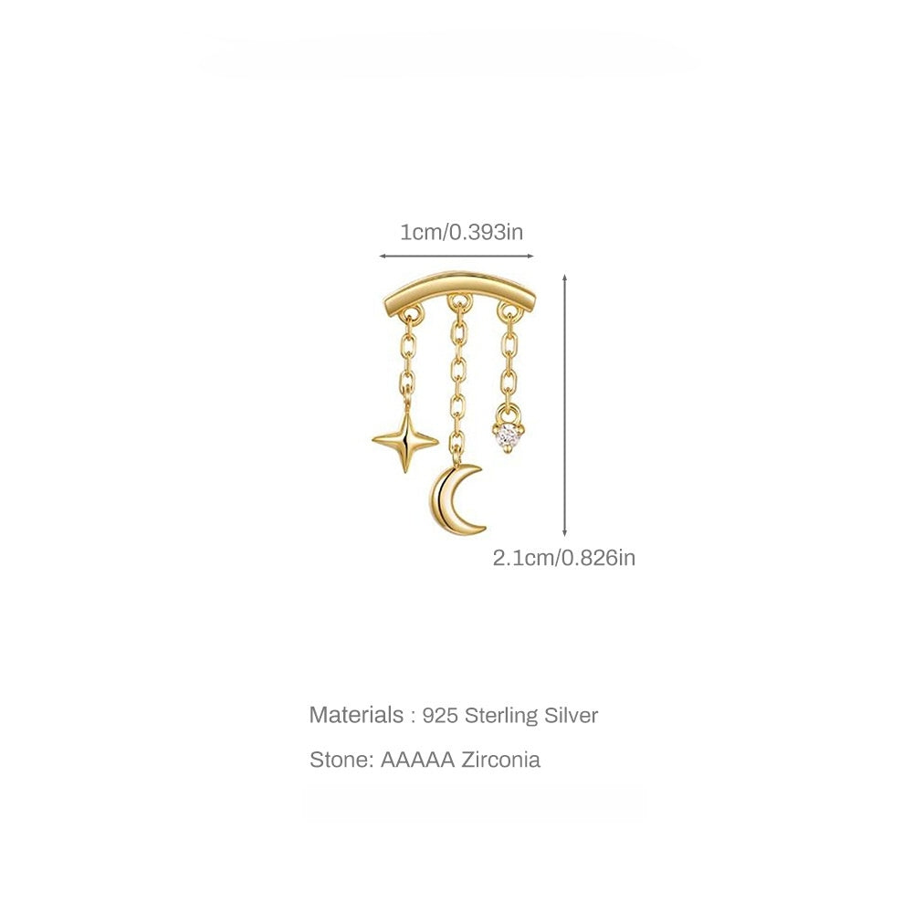 925 Sterling Silver Star Dangle Helix Earring | Hypoallergenic Cartilage Stud