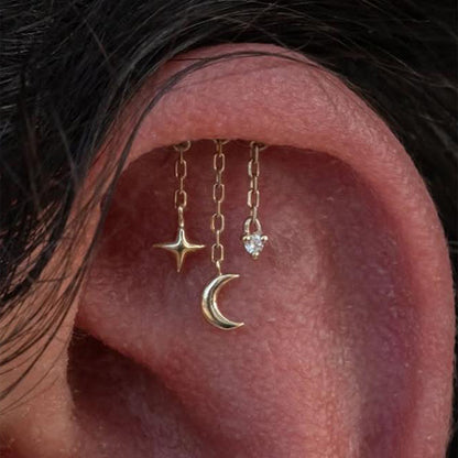 925 Sterling Silver Star Dangle Helix Earring | Hypoallergenic Cartilage Stud