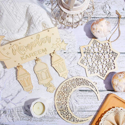 Wooden Ramadan Kareem Pendant | Moon & Star Eid Decoration