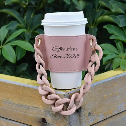 Custom Cup Sleeve with Chain – 9 Colors, Personalized Text