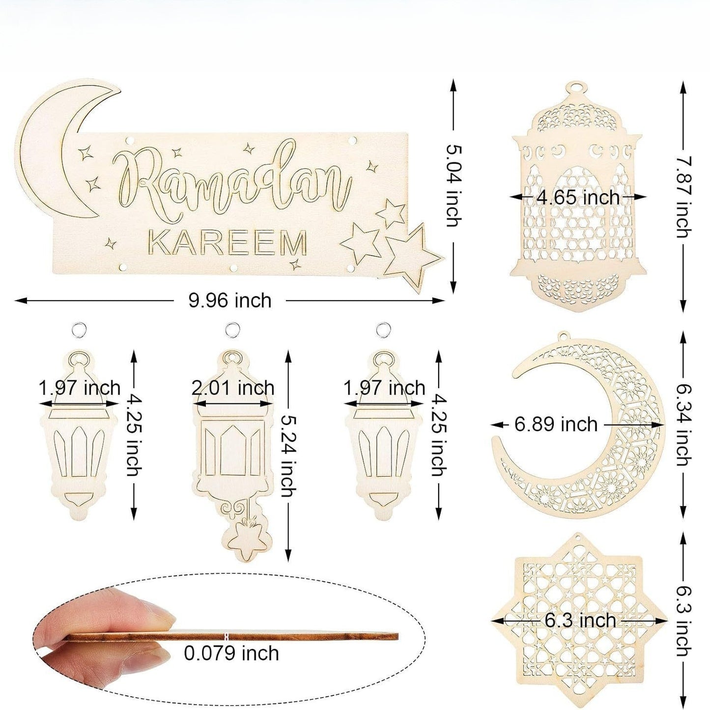 Wooden Ramadan Kareem Pendant | Moon & Star Eid Decoration