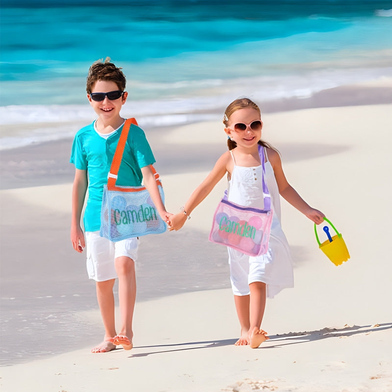 Personalized Name Mesh Seashell Beach Bag for Kids