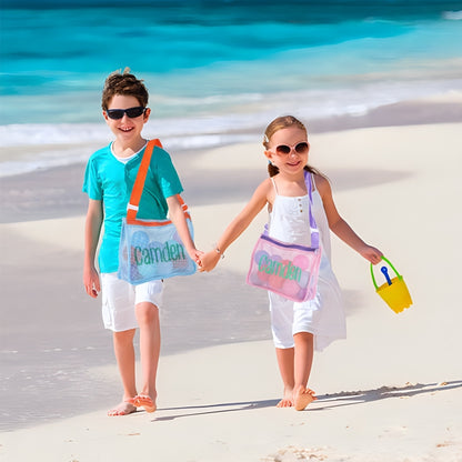 Personalized Name Mesh Seashell Beach Bag for Kids
