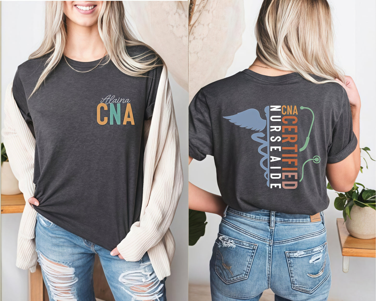 Personalisiertes Krankenschwester Shirt mit Namen – Personalisiertes RN CNA Geschenk Unisex T-Shirt