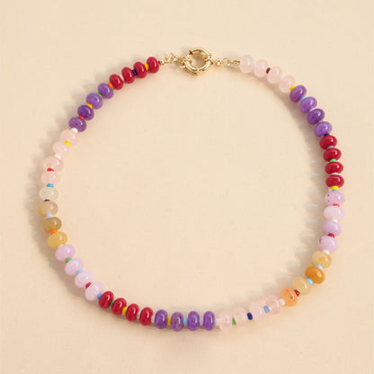 Rainbow Natural Stone Beaded Initial Necklace – Custom Gift for Her