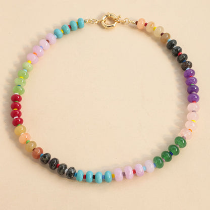 Rainbow Natural Stone Beaded Initial Necklace – Custom Gift for Her