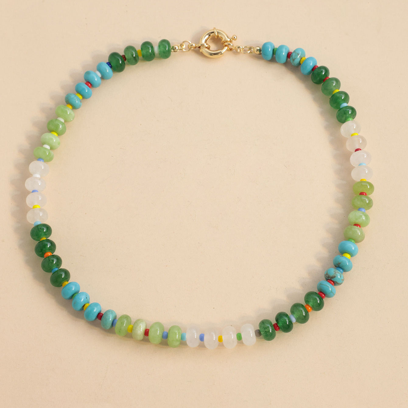 Rainbow Natural Stone Beaded Initial Necklace – Custom Gift for Her