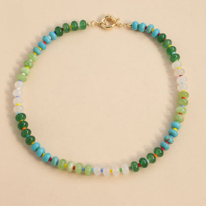 Rainbow Natural Stone Beaded Initial Necklace – Custom Gift for Her