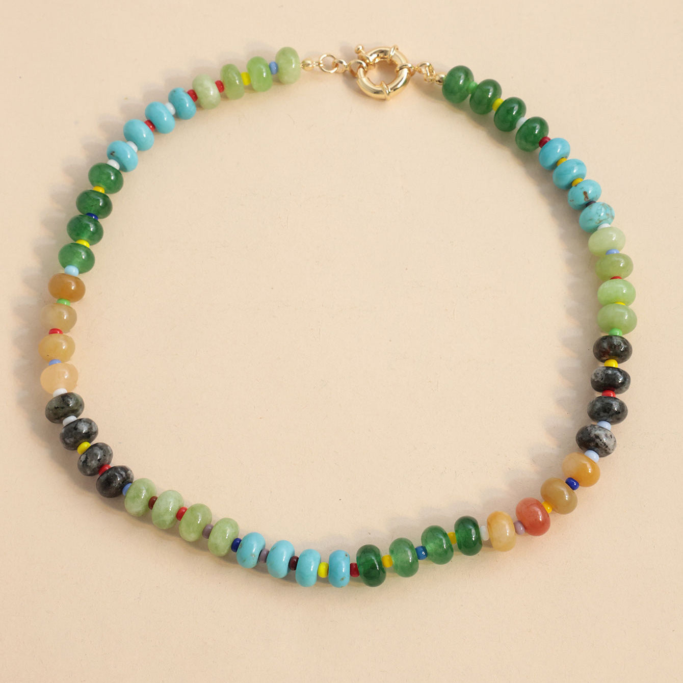 Rainbow Natural Stone Beaded Initial Necklace – Custom Gift for Her