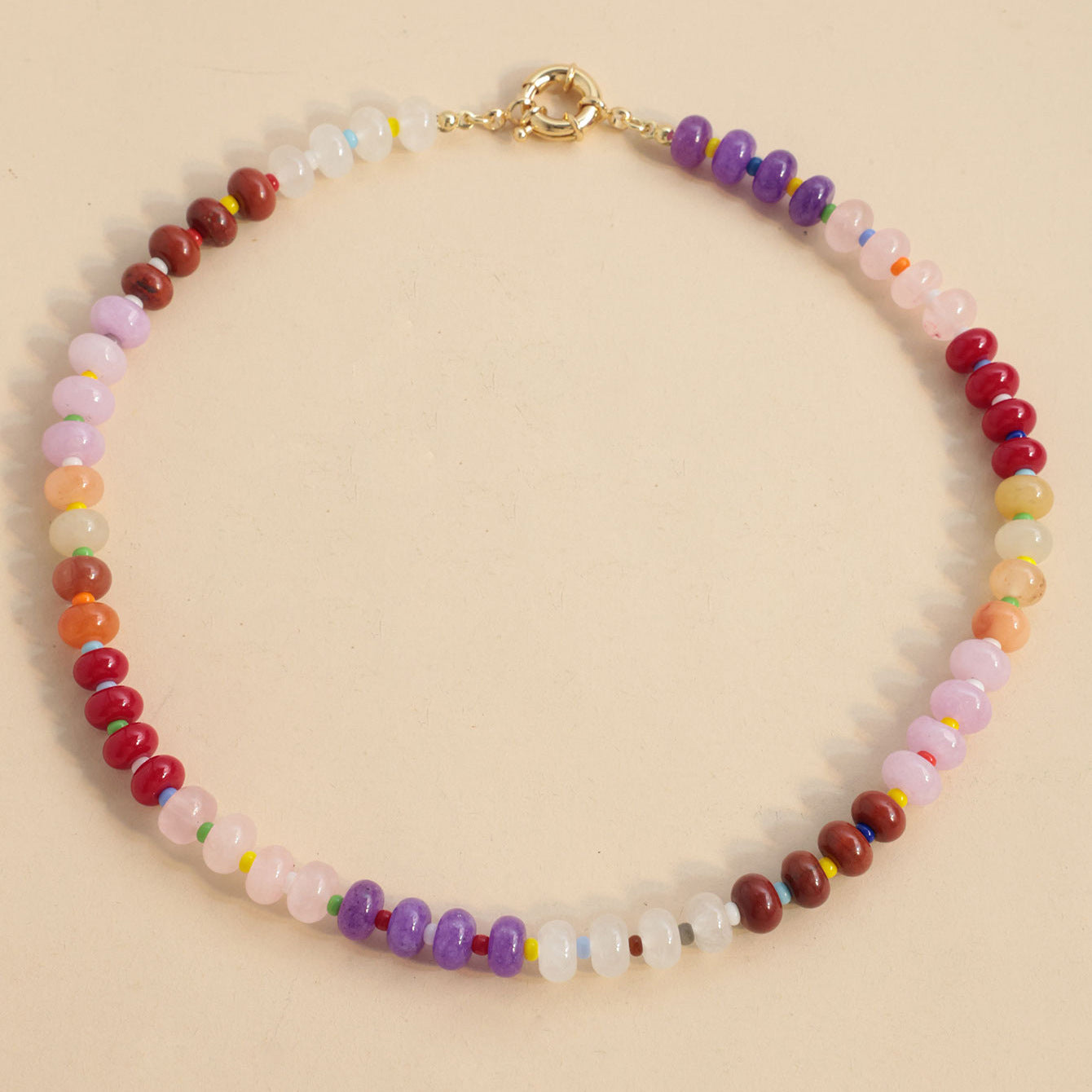 Rainbow Natural Stone Beaded Initial Necklace – Custom Gift for Her
