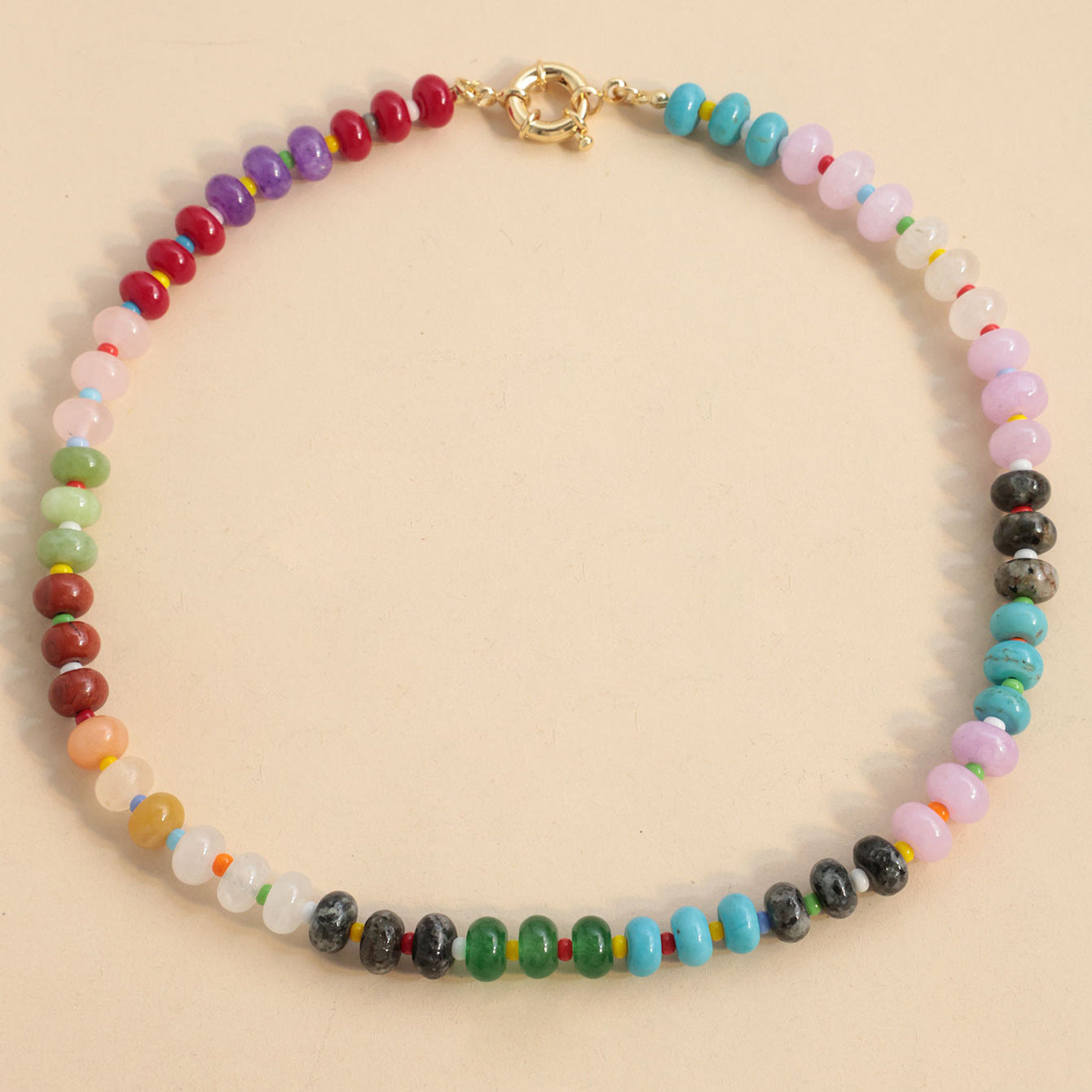 Rainbow Natural Stone Beaded Initial Necklace – Custom Gift for Her