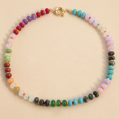 Rainbow Natural Stone Beaded Initial Necklace – Custom Gift for Her